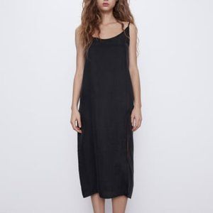 Zara TRF Black Midi Slip Dress